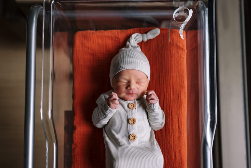 newborn in hospital bassinet East Bay newborn photographer